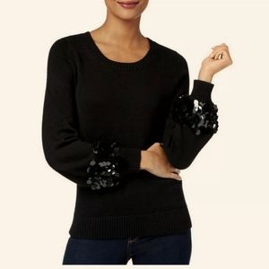 Michael kors black sweater baloon sleeve with sequin. 100% cotton